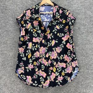 5/$45 ZC & GF Shirt Women XL Black Floral Button Up Collared Sleeveless